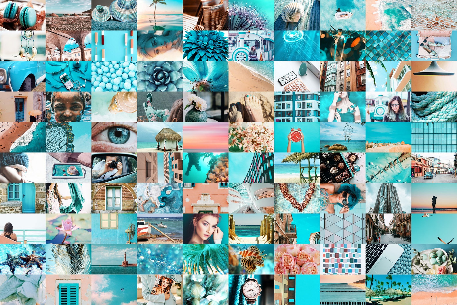 Teal Photo Wall Collage Kit DIGITAL 100 Pcs Teal and Peach Etsy