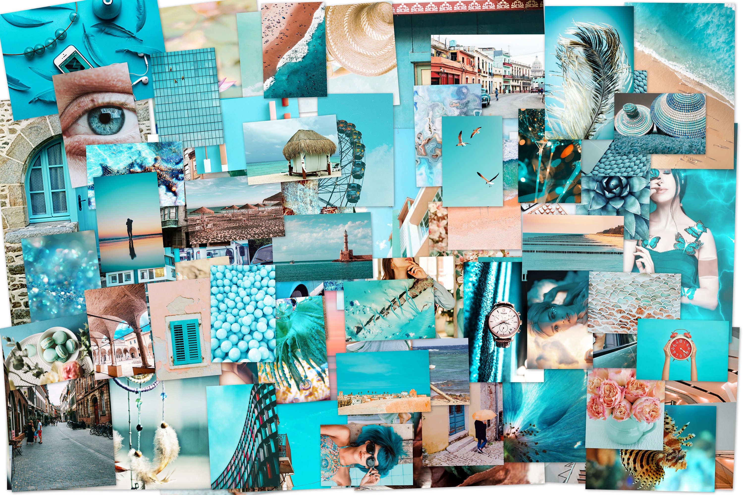 Teal photo wall collage kit summer DIGITAL 70 pcs teal and Etsy