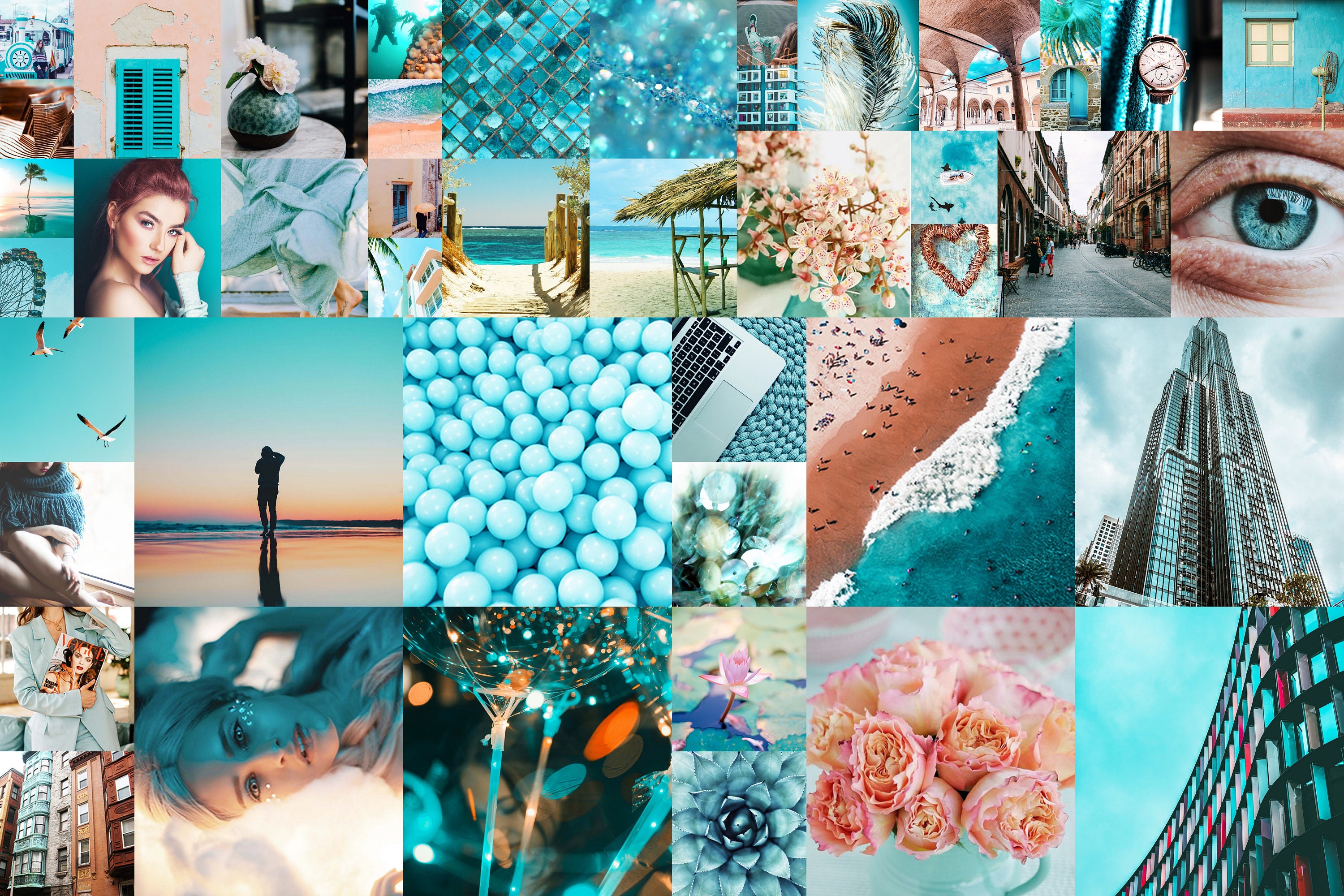 Teal photo wall collage kit DIGITAL 45 pcs teal and peach Etsy