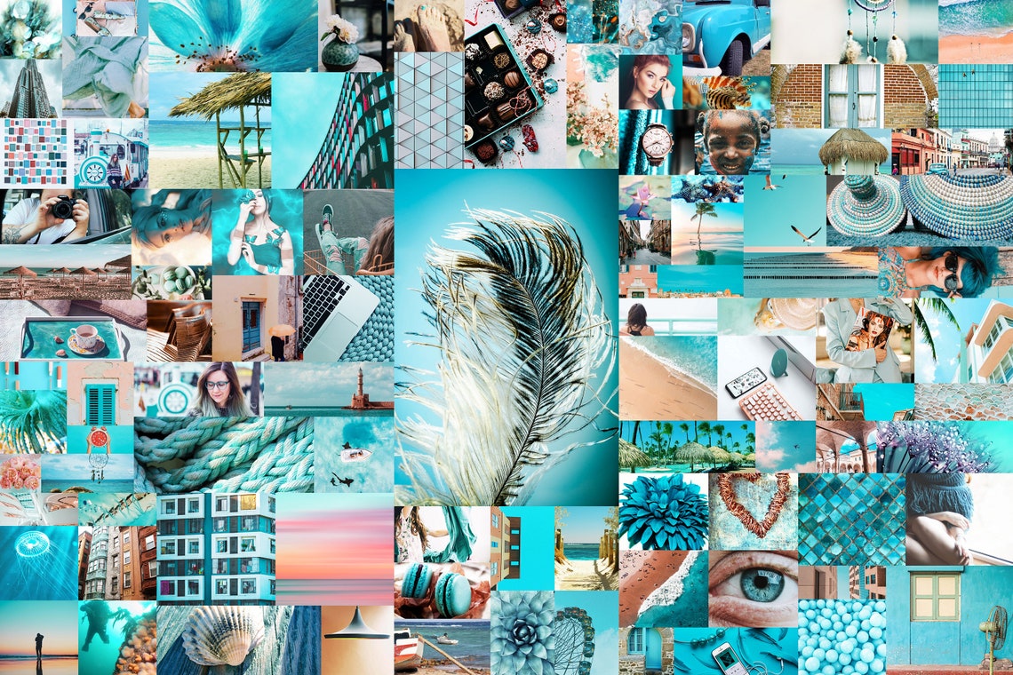 Teal Photo Wall Collage Kit DIGITAL 100 Pcs Teal and Peach Etsy