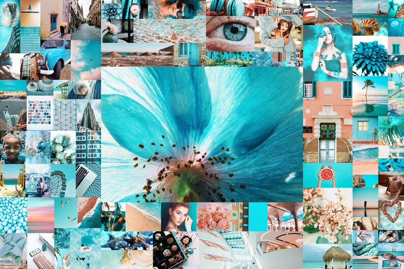 Teal Photo Wall Collage Kit DIGITAL 100 Pcs Teal and Peach Etsy