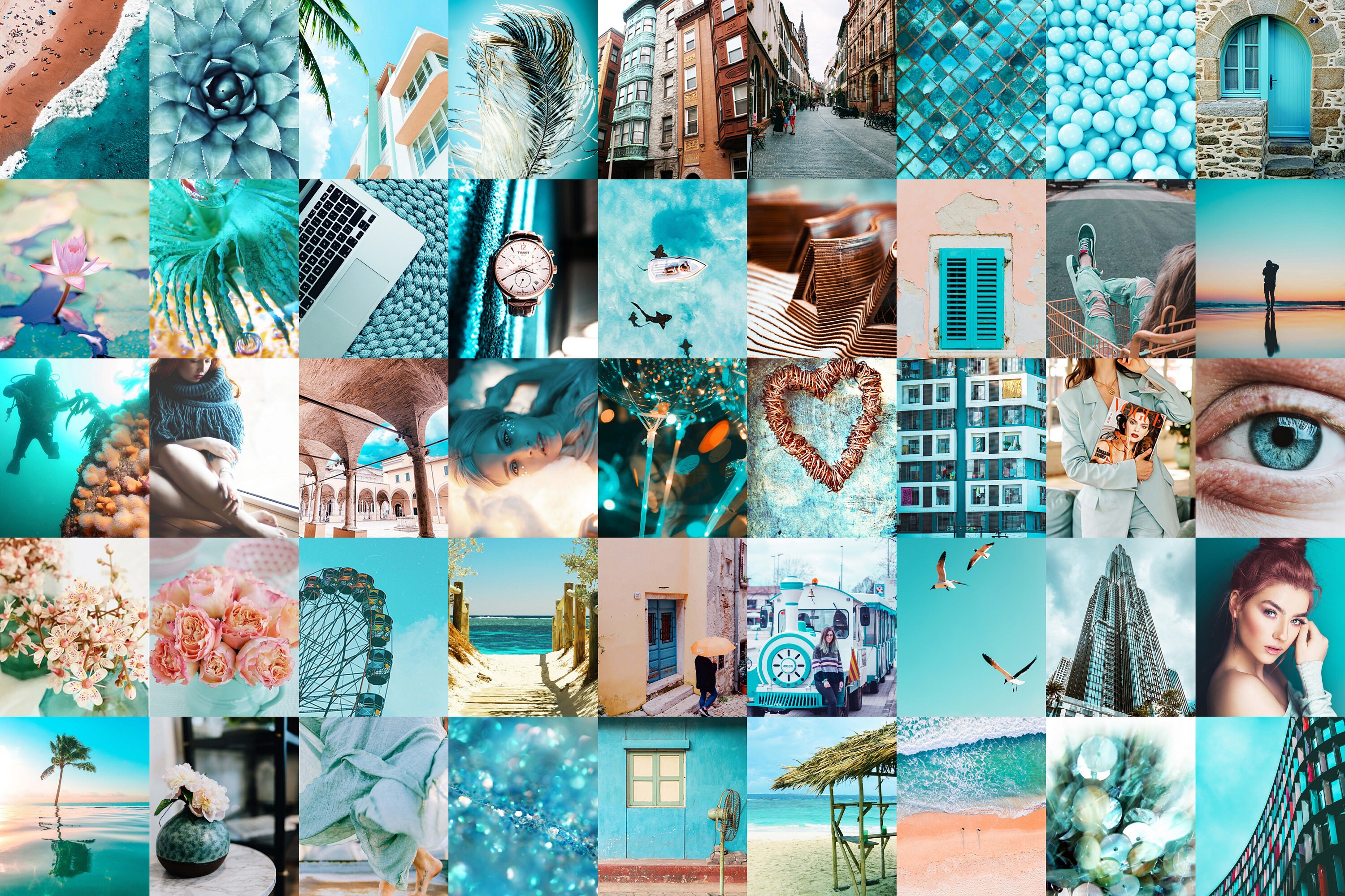 Teal photo wall collage kit DIGITAL 45 pcs teal and peach Etsy