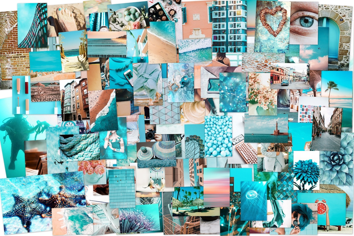 Teal Photo Wall Collage Kit DIGITAL 100 Pcs Teal and Peach Etsy