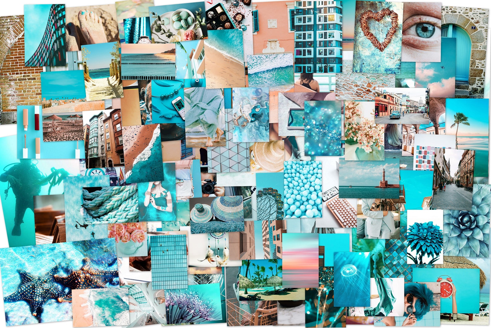 Teal Photo Wall Collage Kit DIGITAL 100 Pcs Teal and Peach | Etsy