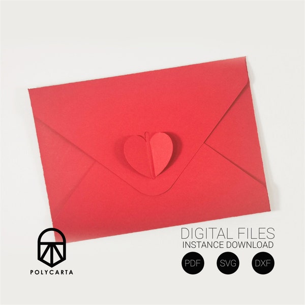 Heart clasp envelope ( Instance Download | Printable PDF Template and Cut File for Cricut and Silhouette SVG DXF )