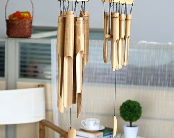 Rustic Bamboo Mobile Windchime Wooden Wind Chime Boho Home Garden Decor 35Cm