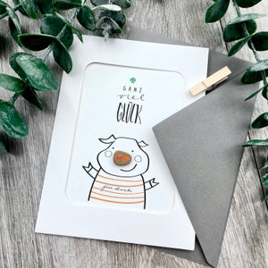 ANGEBOT Mini Gruß- und Glückwunschkarte, Steinbild, Postkarte A6 + Umschlag, „Ganz viel GLÜCK für dich“ mit Minikieselstein