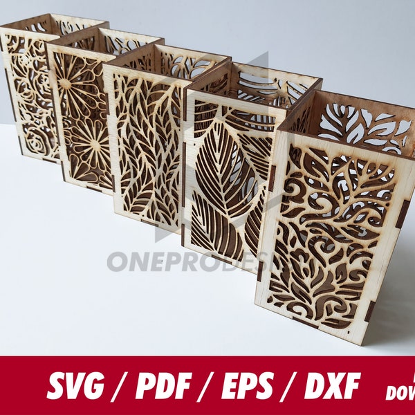 Stifthalter 5 designs - SVG / Pdf / Eps / Dxf Laser Cut Datei - Instant download