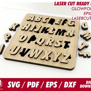 Alphabet Puzzle, ABC puzzle for kids children design 4, vector  - Svg / Pdf / Eps / Dxf Laser Cut File / Glowforge - Instant download