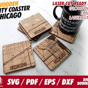 Chicago City houten achtbaan, 6 eenheid puzzel achtbaan - Svg / Pdf / Eps / Dxf Laser Cut File / Glowforge - Instant download