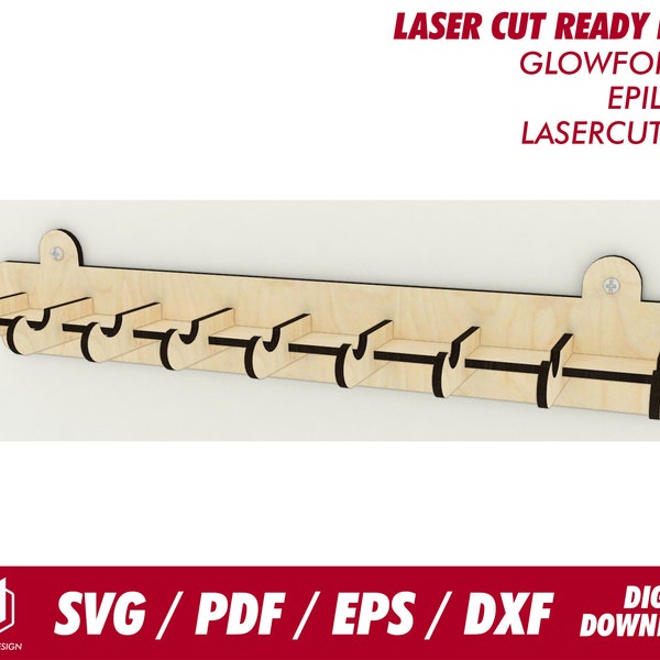 wooden hook rack, for 1/8" or 3.1 mm wood - Svg / Pdf / Eps / Dxf Laser Cut File / Glowforge - Instant download