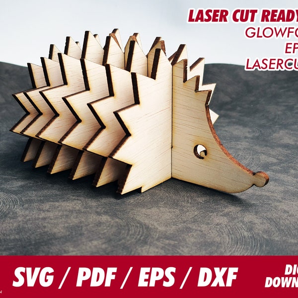 Sous-verre hérisson bois - Svg / Pdf / Eps / Dxf - Fichier découpé au laser / Glowforge - Téléchargement instantané