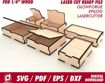 boxes with flip lid, 6 different size, for 1/4"  thk wood - Svg / Pdf / Eps / Dxf Laser Cut File / Glowforge - Instant download