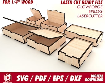 boxes with flip lid, 6 different size, for 1/4&quot;  thk wood - Svg / Pdf / Eps / Dxf Laser Cut File / Glowforge - Instant download