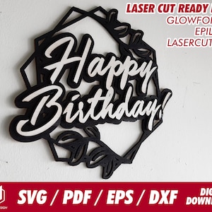 Sinalização de desejo de feliz aniversário, 5 designs - Svg / Pdf / Eps / Dxf- Arquivo cortado a laser / Glowforge - Download instantâneo