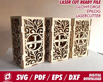 Monogram pencil holder flora design, A to Z alphabet, for 1/8" and 3.1mm  - Svg / Pdf / Eps / Dxf Laser Cut File - Instant download