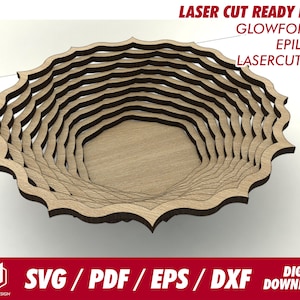cesto di frutta, ciotola, design in legno 5, con semplici istruzioni - Svg / Pdf / Eps / Dxf Laser Cut File / Glowforge - Download istantaneo
