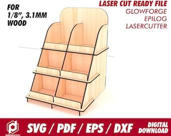 Display shelf 6 slots, file for 1/8" wood - Svg / Pdf / Eps / Dxf Laser Cut File / Glowforge - Instant download