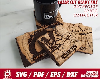 San Diego city wooden coaster, 6 unit puzzle coaster - Svg / Pdf / Eps / Dxf Laser Cut File / Glowforge - Instant download