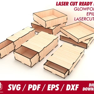 Schachteln mit Sleeve Style 2, 5 verschiedene Größen, für 1/8" oder 3,1mm Stärke Holz - SVG /Pdf /Eps / Dxf Laser Cut File / Glowforge - Instant download