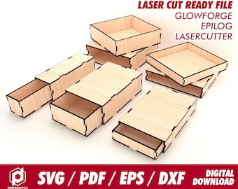 boxes with sleeve style 2, 5 different size, for 1/8" or 3.1mm thk wood - Svg /Pdf /Eps / Dxf Laser Cut File / Glowforge - Instant download