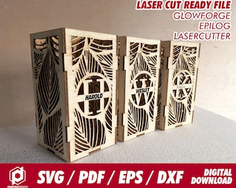 Monogram pencil holder PALM LEAF design, A to Z alphabet, for 1/8" and 3.1mm  - Svg / Pdf / Eps / Dxf Laser Cut File - Instant download