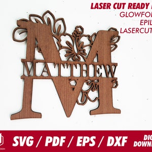 Full Alphabet split monogram, hibiscus flower design 26 letters - Svg / Pdf / Eps / Dxf- Laser Cut File / Glowforge - Instant download