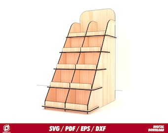Display shelf 10 slots, file for 1/8" wood - Svg / Pdf / Eps / Dxf Laser Cut File / Thunderlaser- Instant download