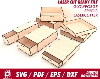 boxes with sleeve style 1, 5 different size, for 1/8" or 3.1mm thk wood - Svg /Pdf /Eps / Dxf Laser Cut File / Glowforge - Instant download