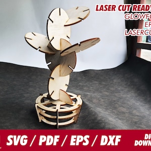 montaña rusa de cactus con maceta de madera - Svg / Pdf / Eps / Dxf- Archivo cortado con láser / Glowforge - Descarga instantánea