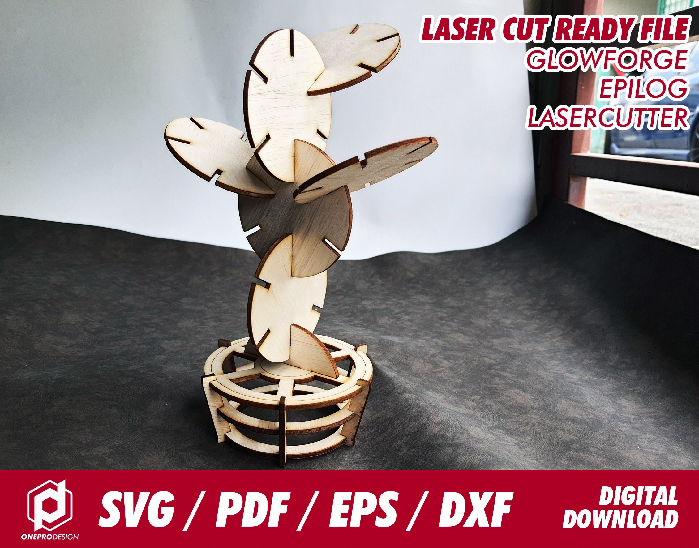 cactus coaster with wooden pot - Svg / Pdf / Eps / Dxf- Laser Cut File / Glowforge - Instant download