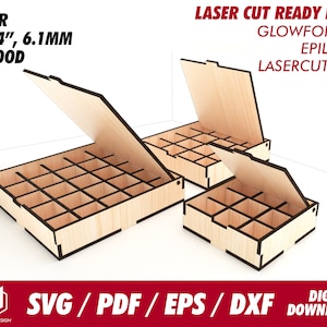 scatole con coperchio ribaltabile e scomparto, 3 dimensioni, per legno da 1/4" o 6 mm - Svg / Pdf / Eps / Dxf Laser Cut File / Glowforge - Download istantaneo
