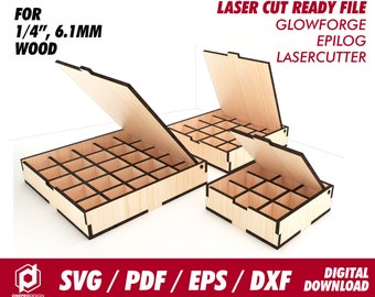 boxes with flip lid and compartment , 3 sizes, for 1/4&quot; or 6mm wood - Svg / Pdf / Eps / Dxf Laser Cut File / Glowforge - Instant download