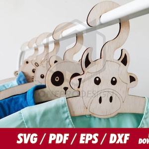 kinderhanger, 5 super schattige dierenontwerpen - Svg / Pdf / Eps / Dxf Laser Cut File - Instant download