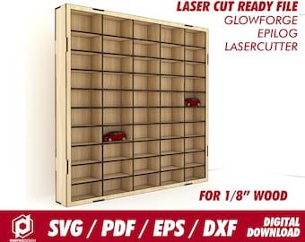 Not a physical product- Display cabinet mini 50 cars, for 1/8" wood- Svg/Pdf/Eps/Dxf Laser Cut File / Glowforge - Instant download