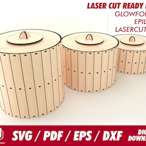 barril de almacenamiento de cilindros, 3 tamaños diferentes, para madera de 1/8" o 3,1 mm de grosor - Svg / Pdf / Eps / Dxf Laser Cut File / Glowforge - Descarga instantánea