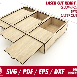 boîtes à couvercle coulissant avec 3 compartiments, 2 tailles, pour bois de 1/8" ou 3,1 mm d'épaisseur - Svg / Pdf / Eps / Dxf Laser Cut File / Glowforge - Téléchargement instantané