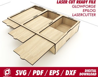 boxes slid lid with 3 compartment, 2 sizes, for 1/8" or 3.1mm thk wood - Svg / Pdf / Eps / Dxf Laser Cut File / Glowforge - Instant download