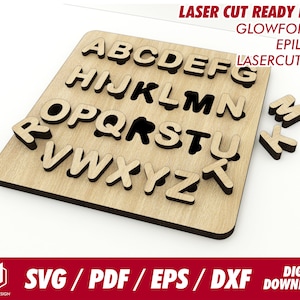 Rompecabezas del alfabeto, rompecabezas ABC para niños, vector - Svg / Pdf / Eps / Dxf Laser Cut File / Glowforge - Descarga instantánea