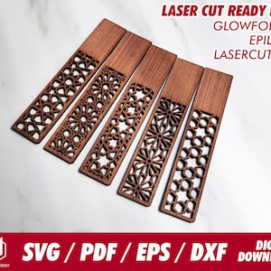 Zakładki geometryczny wzór, 5 wzorów - Svg / Pdf / Eps / Dxf Plik wycinany laserowo / Glowforge - Natychmiastowe pobranie