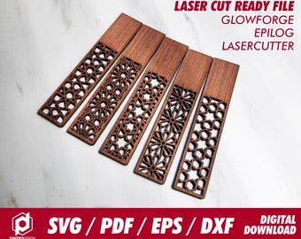 Bookmarks geometric pattern, 5 designs - Svg / Pdf / Eps / Dxf Laser Cut File / Glowforge - Instant download