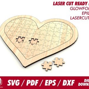 puzzle a forma di amore / a forma di cuore - Svg / Pdf / Eps / Dxf Laser Cut File / Glowforge - Download istantaneo