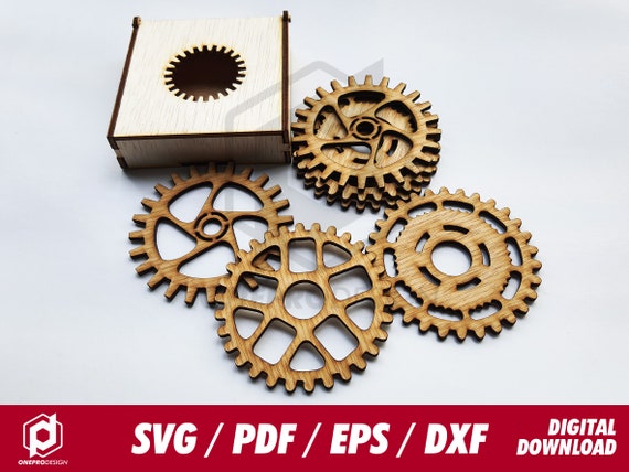Download Gear coaster with box 3 designs Svg / Pdf / Eps / Dxf ...
