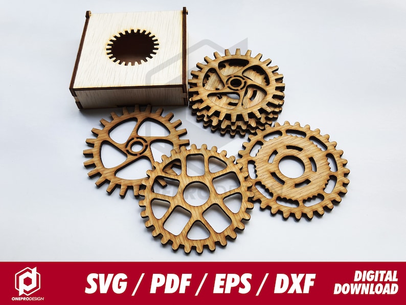 Download Gear coaster with box 3 designs Svg / Pdf / Eps / Dxf ...