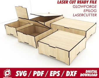 boxes with flip lid with leg, 5 sizes, for 1/8" or 3.1mm thk wood - Svg / Pdf / Eps / Dxf Laser Cut File / Glowforge - Instant download