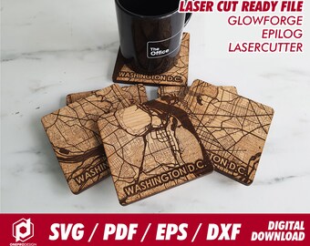 Washington DC wooden coaster, 6 unit puzzle coaster - Svg / Pdf / Eps / Dxf Laser Cut File / Glowforge - Instant download