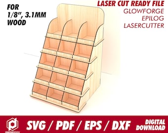 Display shelf 15 slots, file for 1/8" wood - Svg / Pdf / Eps / Dxf Laser Cut File / Glowforge - Instant download