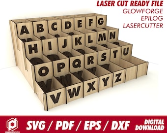 Alfabeto de la A a la Z organiza, juguetes educativos, para madera de 1/8" - Svg / Pdf / Eps / Dxf Laser Cut File / Glowforge - Descarga instantánea