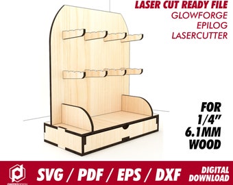 stand for keychain with drawer, for 1/4" , 6.1mm wood - Svg / Pdf / Eps / Dxf Laser Cut File / Glowforge - Instant download