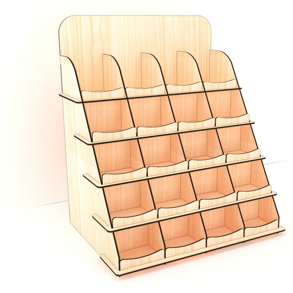 Display shelf 20 slots, file for 1/8" wood - Svg / Pdf / Eps / Dxf Laser Cut File- Instant download